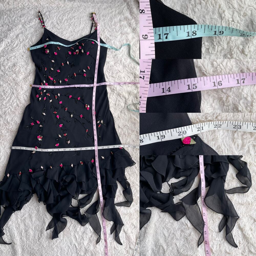 Cache silk rosette beaded slip dress prom gown ruffle formal cocktail floral M - Picture 5 of 16